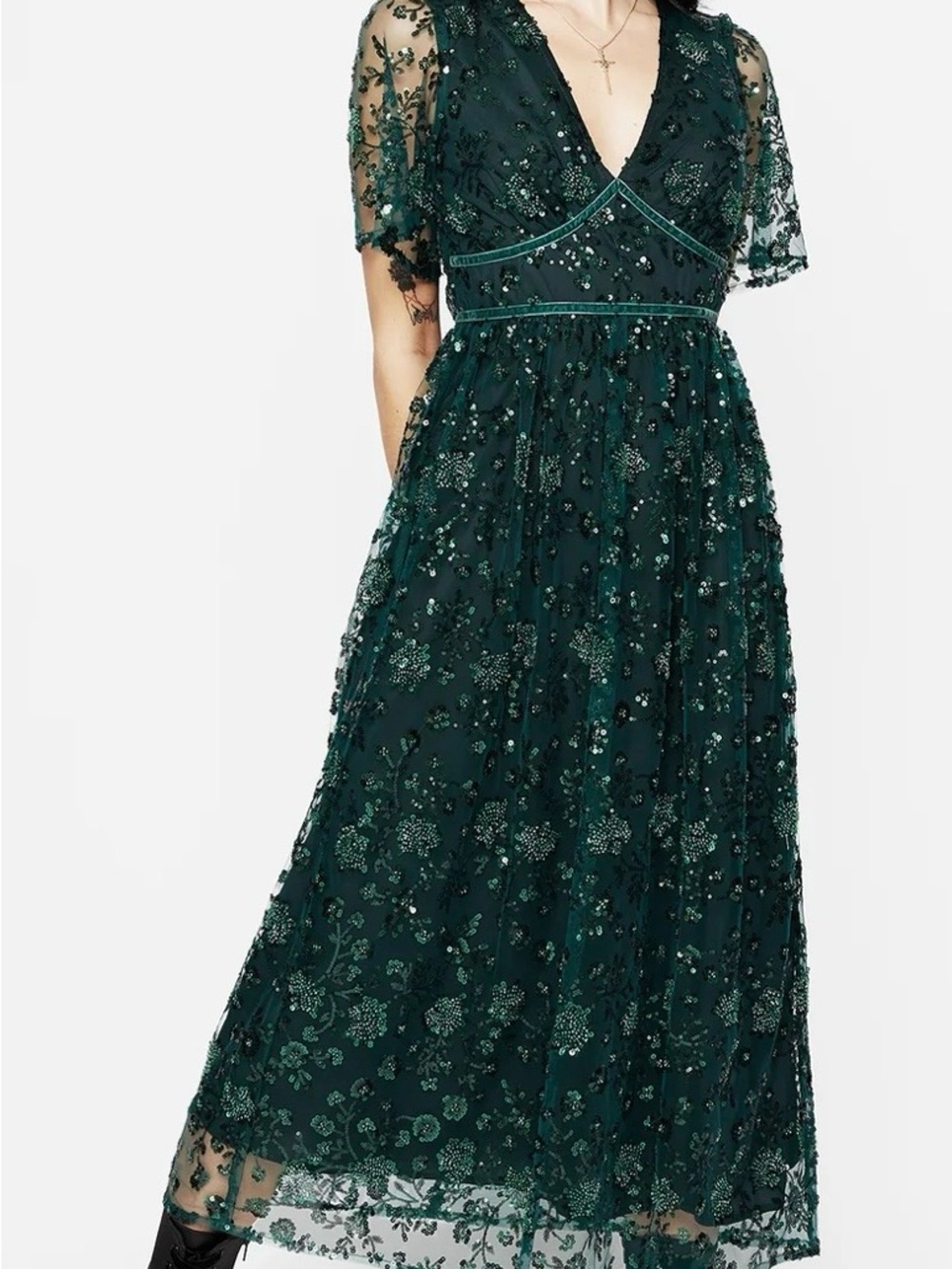 Disturbia Black Midi Dress with Green Sequin Embellishment - Picture 8 of 8